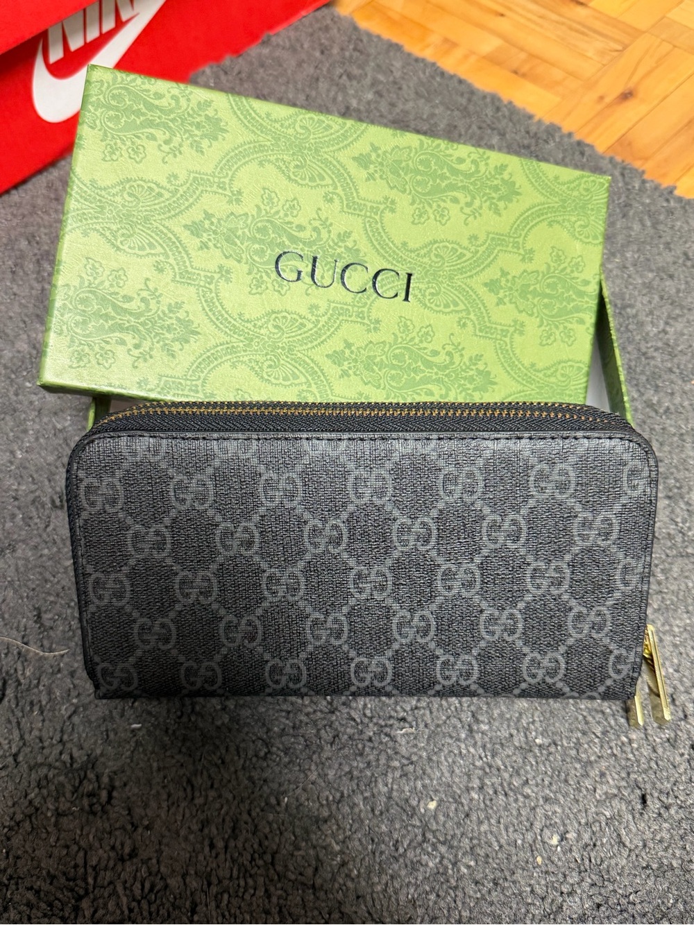 G- Gray  Supreme Zip Wallet with Gold Zip